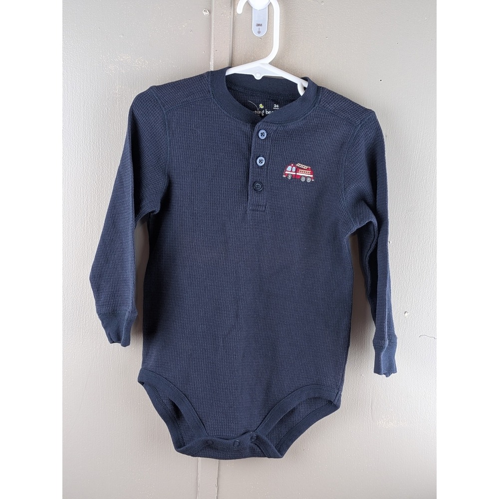 Jumping Beans Baby Boys Navy Waffle Knit Fire Truck Henley Bodysuit 24 Months